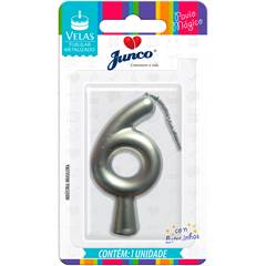 Vela Aniversário Metalizada Prata Nº 6 Junco