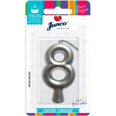 Vela Aniversário Metalizada Prata Nº 8 Junco