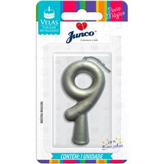 Vela Aniversário Metalizada Prata Nº 9 Junco