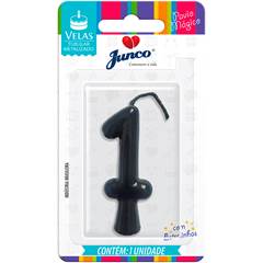 Vela Aniversário Metalizada Preta Nº 1 Junco