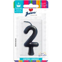 Vela Aniversário Metalizada Preta Nº 2 Junco