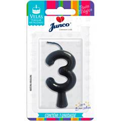 Vela Aniversário Metalizada Preta Nº 3 Junco