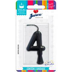 Vela Aniversário Metalizada Preta Nº 4 Junco