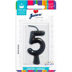 Vela Aniversário Metalizada Preta Nº 5 Junco