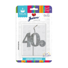 Vela Aniversário Metalizada Glitter 40 e uns Prata Junco