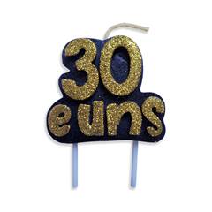 Vela Aniversário 30 e uns Dourada Junco