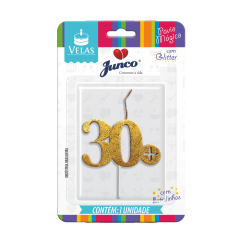 Vela Aniversário Metalizada Glitter 30 e uns Dourada Junco