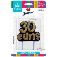 Vela Aniversário 30 e uns Dourada Junco
