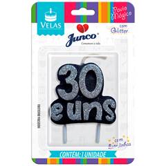 Vela Aniversário 30 e uns Prata Junco