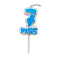 Vela Aniversário Mesversário Azul 7º mês Junco