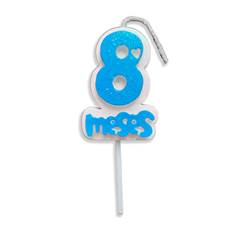 Vela Aniversário Mesversário Azul 8º mês Junco