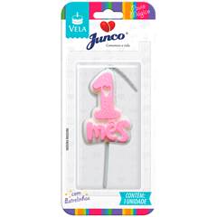 Vela Aniversário Mesversário Rosa 1º mês Junco