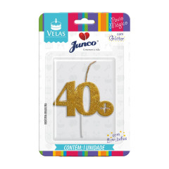 Vela Aniversário Metalizada Glitter 40 e uns Dourada Junco