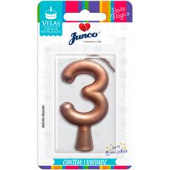 Vela Aniversário Metalizada Rose Gold Nº 3 Junco