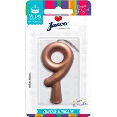 Vela Aniversário Metalizada Rose Gold Nº 9 Junco