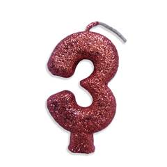 Vela Aniversário Live Colors Com Gliter Rose Gold  Nº 3 Junco
