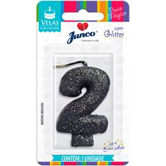 Vela Aniversário Live Colors com Glitter Preta Nº 2 Junco