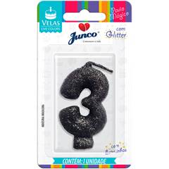 Vela Aniversário Live Colors com Glitter Preta Nº 3 Junco