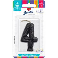 Vela Aniversário Live Colors com Glitter Preta Nº 4 Junco