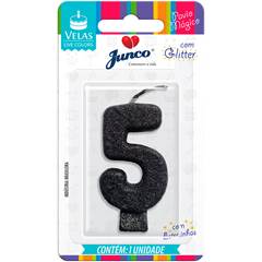 Vela Aniversário Live Colors com Glitter Preta Nº 5 Junco
