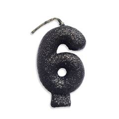 Vela Aniversário Live Colors com Glitter Preta Nº 6 Junco