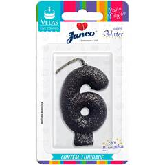Vela Aniversário Live Colors com Glitter Preta Nº 6 Junco