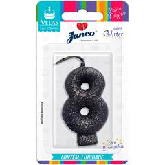 Vela Aniversário Live Colors com Glitter Preta Nº 8 Junco