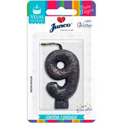 Vela Aniversário Live Colors com Glitter Preta Nº 9 Junco