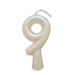 Vela Aniversário Metalizada Branco Perolado  Nº 9 Junco