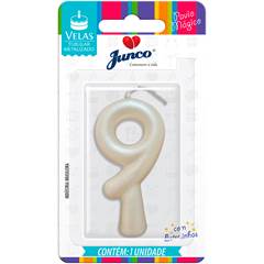 Vela Aniversário Metalizada Branco Perolado  Nº 9 Junco