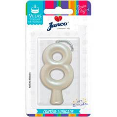 Vela Aniversário Metalizada Branco Perolado  Nº 8 Junco