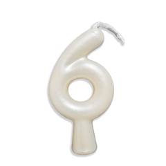 Vela Aniversário Metalizada Branco Perolado  Nº 6 Junco