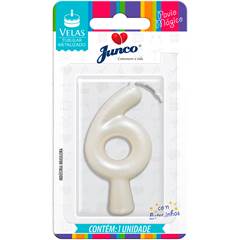 Vela Aniversário Metalizada Branco Perolado  Nº 6 Junco