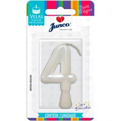 Vela Aniversário Metalizada Branco Perolado  Nº 4 Junco