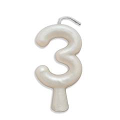 Vela Aniversário Metalizada Branco Perolado  Nº 3 Junco