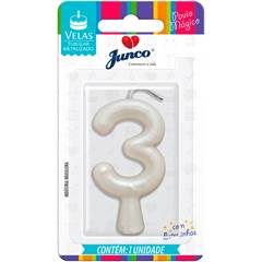 Vela Aniversário Metalizada Branco Perolado  Nº 2 Junco