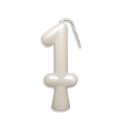 Vela Aniversário Metalizada Branco Perolado  Nº 1 Junco