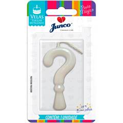 Vela Aniversário Metalizada Branco Perolado Interrogação Junco