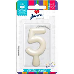Vela Aniversário Metalizada Branco Perolado  Nº 5 Junco