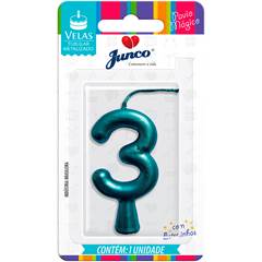 Vela Aniversário Metalizada Tiffany  Nº 3 Junco