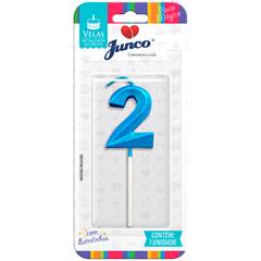 Vela Aniversário No Palito Metalizada Azul  Nº 2 Junco