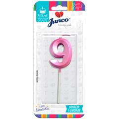 Vela Aniversário No Palito Metalizada Rosa  Nº 9 Junco