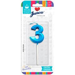 Vela Aniversário No Palito Metalizada Azul  Nº 3 Junco