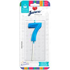 Vela Aniversário No Palito Metalizada Azul  Nº 7 Junco