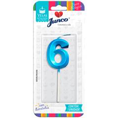 Vela Aniversário No Palito Metalizada Azul  Nº 6 Junco
