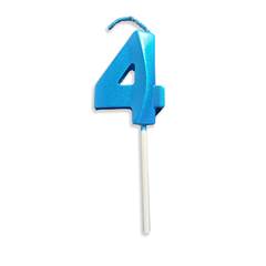 Vela Aniversário No Palito Metalizada Azul  Nº 4 Junco