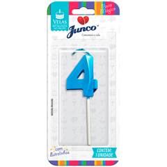 Vela Aniversário No Palito Metalizada Azul  Nº 4 Junco
