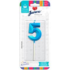 Vela Aniversário No Palito Metalizada Azul  Nº 5 Junco