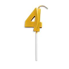 Vela Aniversário No Palito Metalizada Dourado Nº 4 Junco