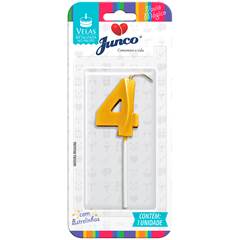 Vela Aniversário No Palito Metalizada Dourado Nº 4 Junco